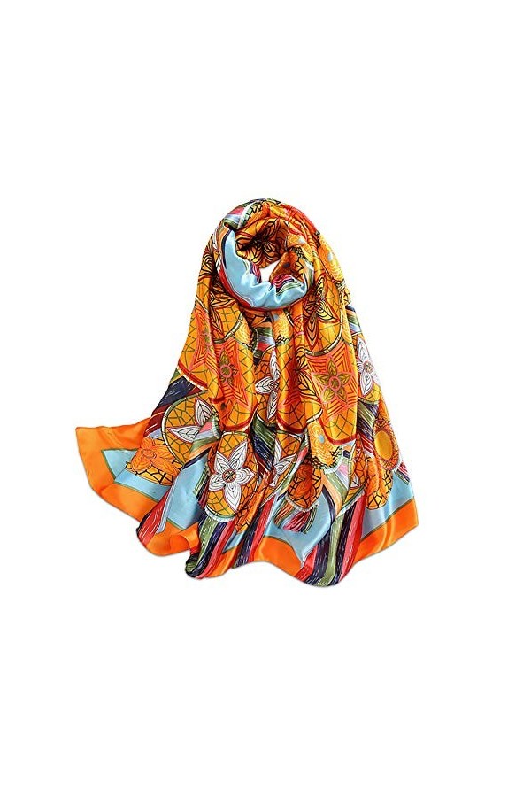 LumiSyne Foulards En Soie Femme Écharpe Imprimé Motif De Peintures Vintage Tournesol Floral Style Ethnique Écharpe Longue Gra