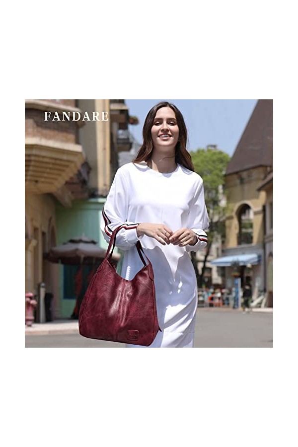 FANDARE Mode Sac à Main Femme Étanche Sacs à Bandoulière Sac portés Épaule PU Cuir Sac Bucket pour Voyage Travail Achats Fête