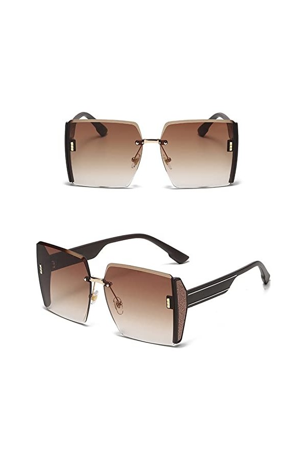 HCHES Lunettes de soleil carrées sans monture Vintage femmes Designer grandes lunettes de soleil dégradées noires femmes UV40