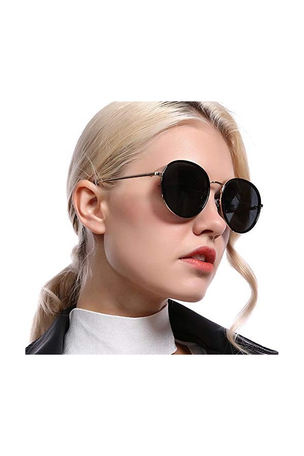 Raxinbang Lunettes de Soleil Nouveau Lunettes De Soleil Polarisées Dames De Mode Lunettes De Soleil Rondes Lunettes De Protec