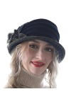 HISSHE Femmes 100% Laine Floral Seau Cloche Chapeau Melon Feutre Robe Chapeau Rouge,M 