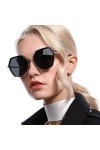 Raxinbang Lunettes de Soleil Nouvelles Dames Lunettes De Soleil Polarisées Mode Polygone Cadre Lunettes en Métal Voyage en Pl