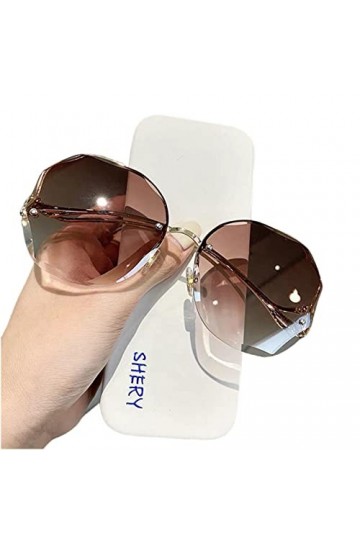 SUYGGCK Lunettes de soleil de luxe rondes dégradées en métal avec branches incurvées pour femme - Style océan - Double marron