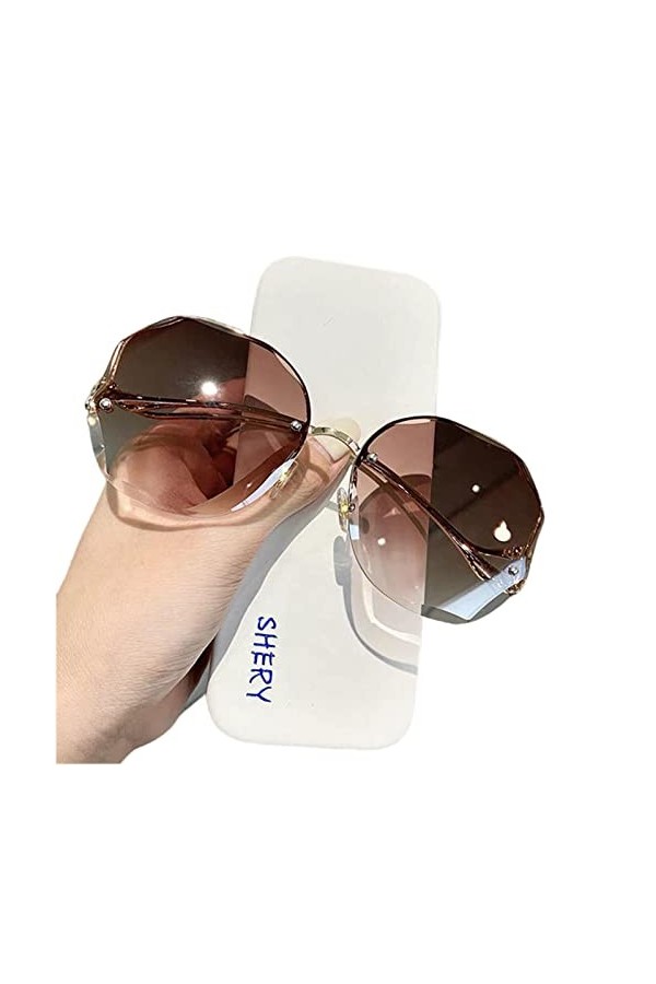 SUYGGCK Lunettes de soleil de luxe rondes dégradées en métal avec branches incurvées pour femme - Style océan - Double marron