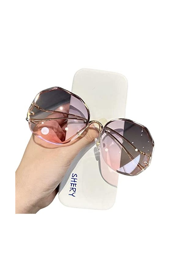 SUYGGCK Lunettes de soleil de luxe rondes dégradées en métal avec branches incurvées pour femme - Style océan - Double marron