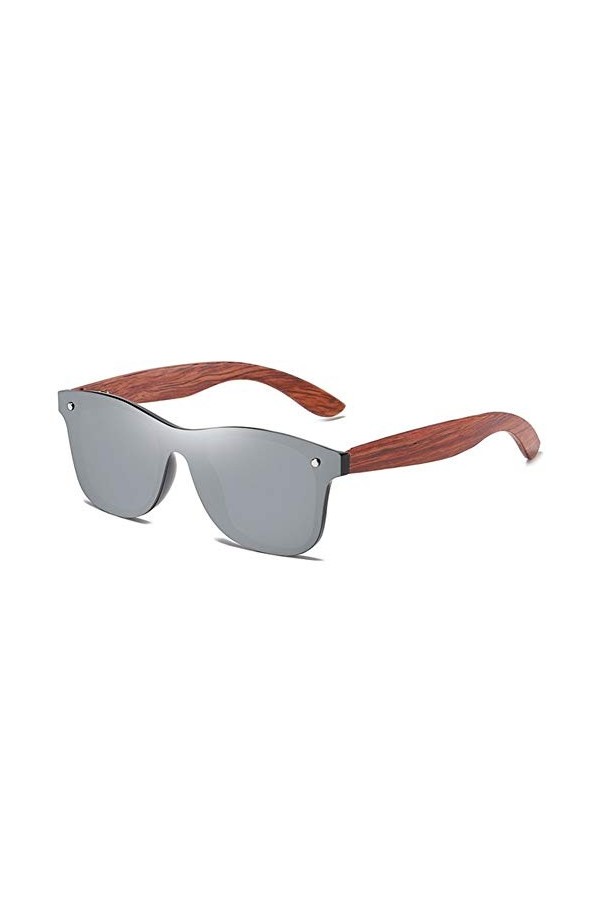 AUSUB Lunettes de Soleil Femme Red Wood Rimless Lunettes de Soleil polarisées Cadre Carré des Lunettes de Soleil Hommes Femme