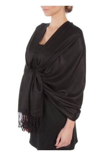 Sakkas 198cm x 71cm Touché soyeux Couleur Unie Type Pashmina Châle/Echarpe/Etole - Noir