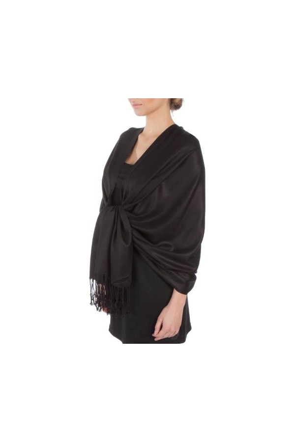 Sakkas 198cm x 71cm Touché soyeux Couleur Unie Type Pashmina Châle/Echarpe/Etole - Noir