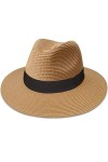 Maylisacc Chapeau de Fedora Panama à bord large pour hommes et hommes Chapeau de soleil unisexe en paille 58cm Beige FK