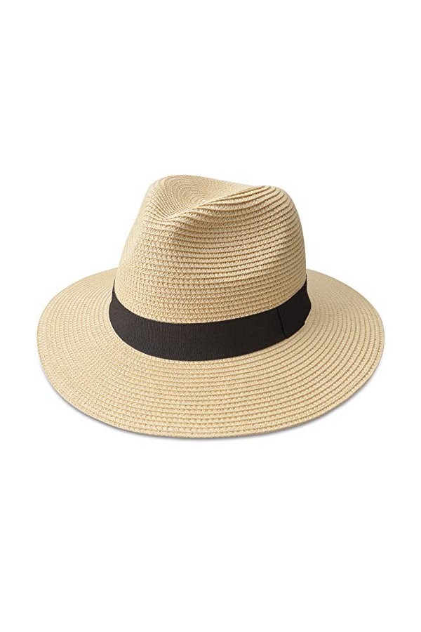 Maylisacc Chapeau de Fedora Panama à bord large pour hommes et hommes Chapeau de soleil unisexe en paille 58cm Beige FK