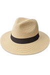 Maylisacc Chapeau de Fedora Panama à bord large pour hommes et hommes Chapeau de soleil unisexe en paille 58cm Beige FK