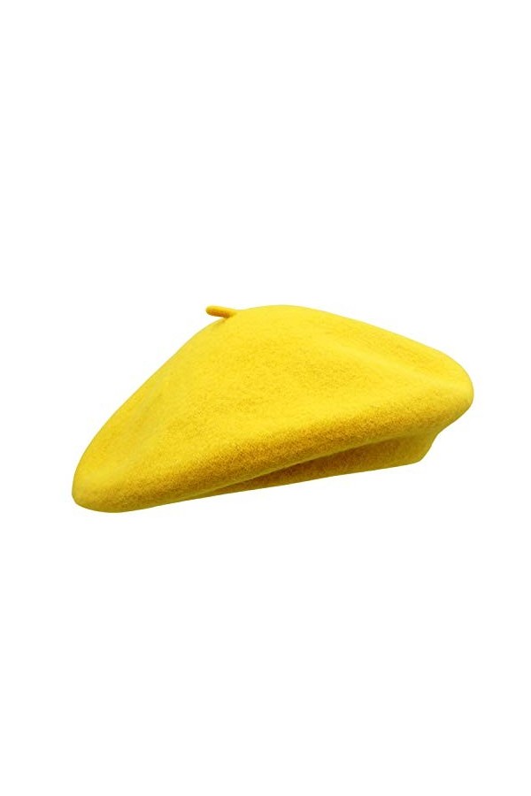 Umeepar Béret en Laine pour Femme - Couleur Unie, Jaune, Taille Unique