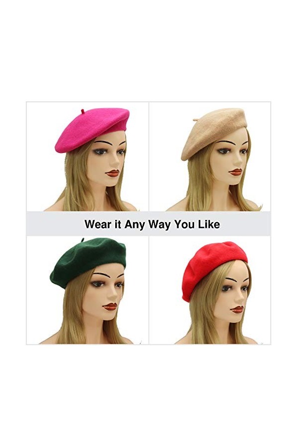 Umeepar Béret en Laine pour Femme - Couleur Unie, Jaune, Taille Unique