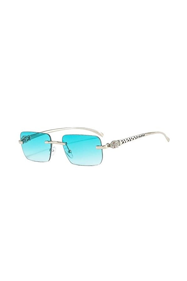 Alliage Léopard Jambe Lunettes De Soleil pour Hommes Vintage Lunettes De Soleil sans Monture Femmes Nuances, Argent Vert, Tai