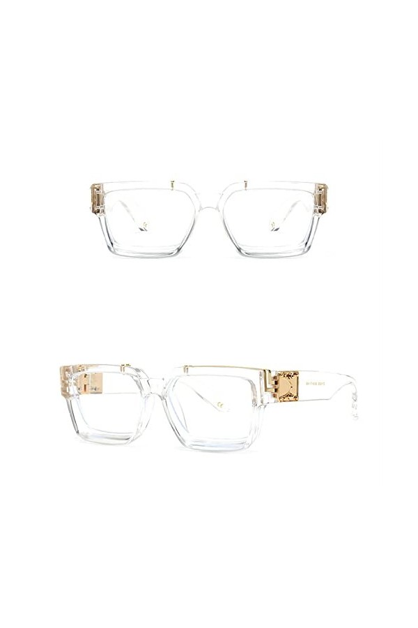 HCHES Élégantes lunettes de soleil carrées blanches miroir femmes hommes designer mode lunettes de soleil surdimensionnées da