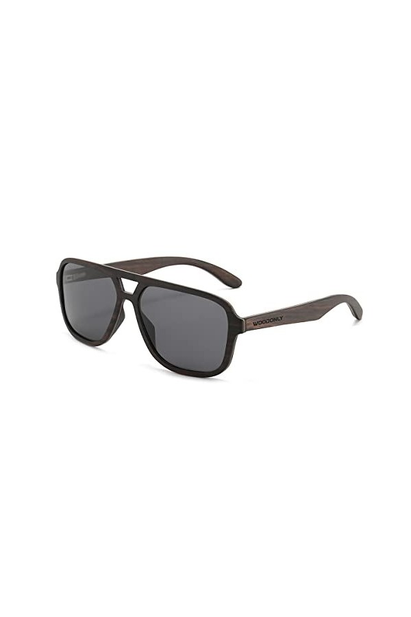 WOODONLY Lunettes de Soleil Pilote en Bois Polarisées - Lunettes de Soleil en Bois à la Moderne avec Etui en Bambou pour Homm
