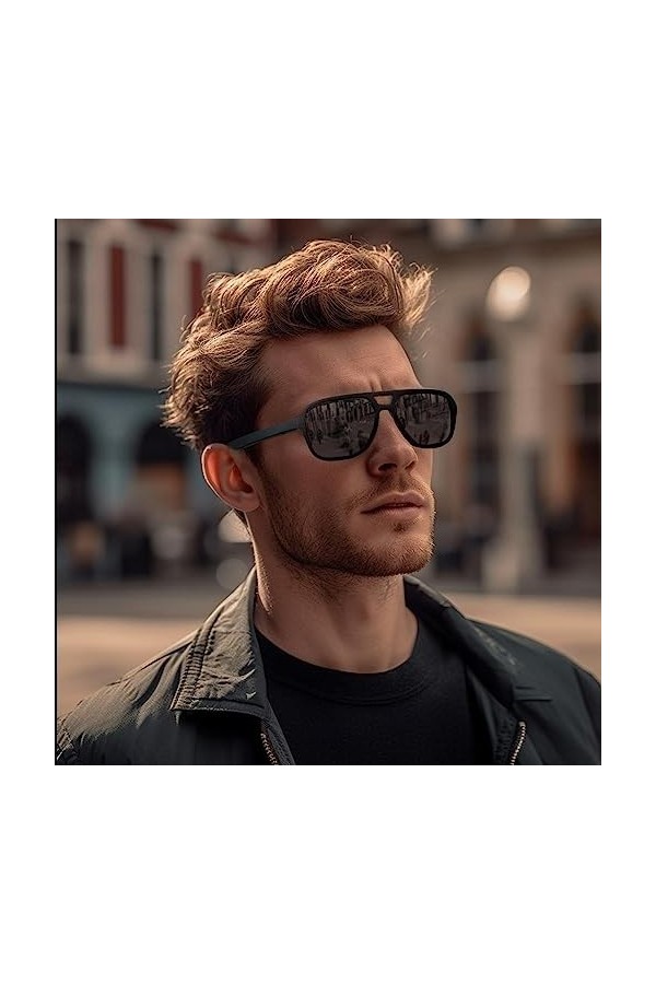 WOODONLY Lunettes de Soleil Pilote en Bois Polarisées - Lunettes de Soleil en Bois à la Moderne avec Etui en Bambou pour Homm