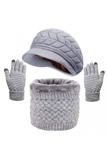 Yutdeng Femme Tricotés Béret Chapeau Écharpe Gants à Écran Tactile Ensemble dhiver 3 Pièces Chaud Bonnet Beanie Doublé en Po