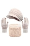 Yutdeng Femme Tricotés Béret Chapeau Écharpe Gants à Écran Tactile Ensemble dhiver 3 Pièces Chaud Bonnet Beanie Doublé en Po
