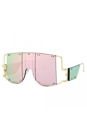 Métal Rivet Lunettes Surdimensionné Miroir Carré Lunettes De Soleil Hommes Femmes Nuances Lunettes Femme UV400, C5 or éblouis