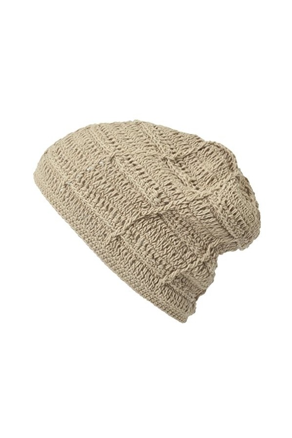 Bonnet Homme Chapeau Femme Ete - Beanie Type Beret Chimio 100% Coton Crochet pour Peau Sensible Tricot Fait Main Unisexe Beig