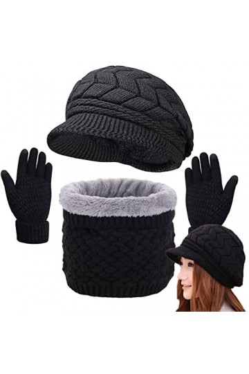 Joligiao Hiver Béret Ensemble Tricot Femme Cache-Cou et Gants décran Tactile Doux Tricot Écharpe Girls Chaud Béret Chapeau G
