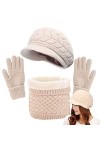 Joligiao Hiver Béret Ensemble Tricot Femme Cache-Cou et Gants décran Tactile Doux Tricot Écharpe Girls Chaud Béret Chapeau G