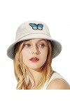 EOZY Chapeau de Soleil Femme Broderie Papillon Vintage Randonnée Casquette Chapeau Bob Plage Coton Pliable Anti-UV Voyage Été