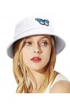 EOZY Chapeau de Soleil Femme Broderie Papillon Vintage Randonnée Casquette Chapeau Bob Plage Coton Pliable Anti-UV Voyage Été