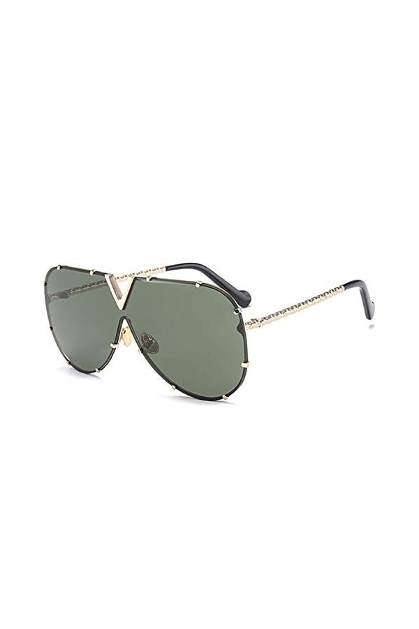 New One Piece luxe surdimensionné Sunglass Rivet Lunettes de soleil Femmes Hommes Métal Big Shades Cadre UV400 Couleur : C2 