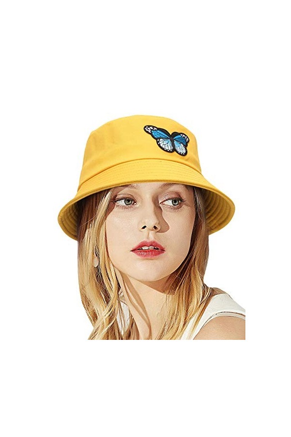 EOZY Chapeau de Soleil Femme Broderie Papillon Vintage Randonnée Casquette Chapeau Bob Plage Coton Pliable Anti-UV Voyage Été