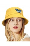 EOZY Chapeau de Soleil Femme Broderie Papillon Vintage Randonnée Casquette Chapeau Bob Plage Coton Pliable Anti-UV Voyage Été