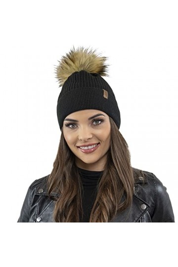 VIVISENCE Bonnet Classique Et Élégant avec Pompon 7042, Bleu Marine,UNI