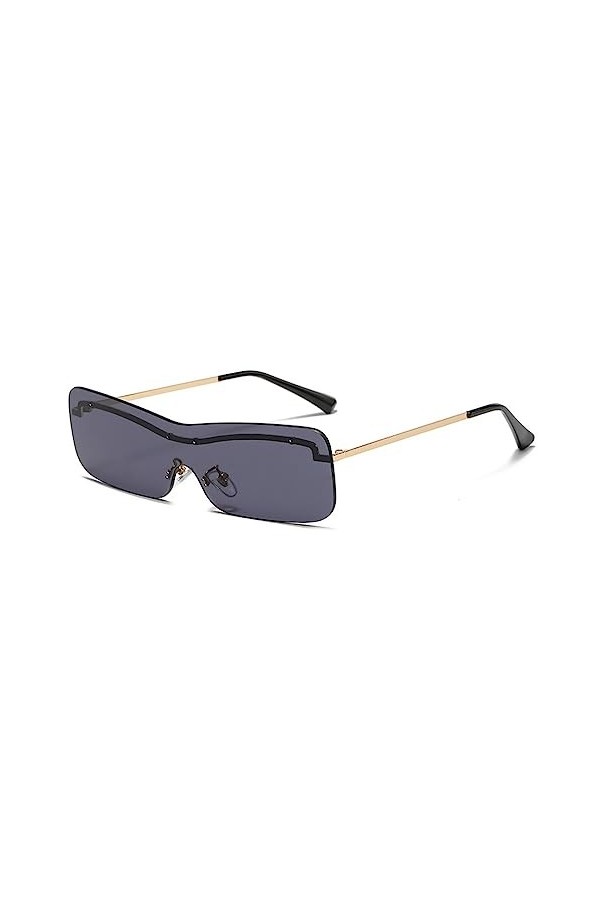 HCHES Lunettes de soleil rectangulaires sans monture Femme Protection UV Lunettes de soleil carrées vintage, C01 GRIS, Taille