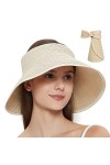 Maylisacc Large Brim Chapeau en Paille Foldable Casquette Visière UPF 50+ Protection pour Plage Beige