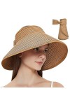 Maylisacc Large Brim Chapeau en Paille Foldable Casquette Visière UPF 50+ Protection pour Plage Beige