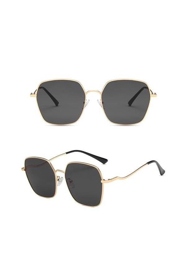 Lot de 2 paires de lunettes de soleil en métal pour femme monture dorée grise 