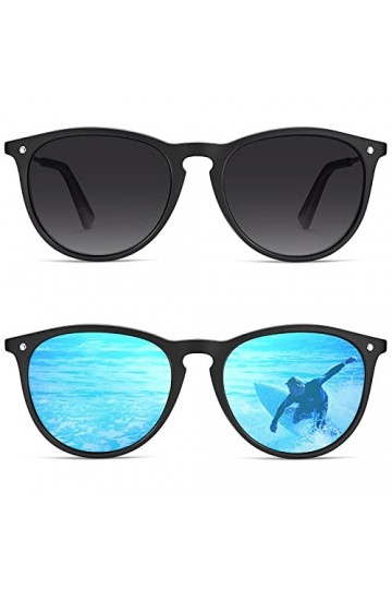 Carfia Lunettes de Soleil Femme Homme Polarisées Cat.3 Vintage Cadre en Acétate UV400 Protection