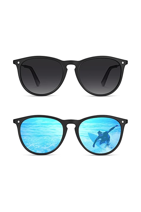 Carfia Lunettes de Soleil Femme Homme Polarisées Cat.3 Vintage Cadre en Acétate UV400 Protection