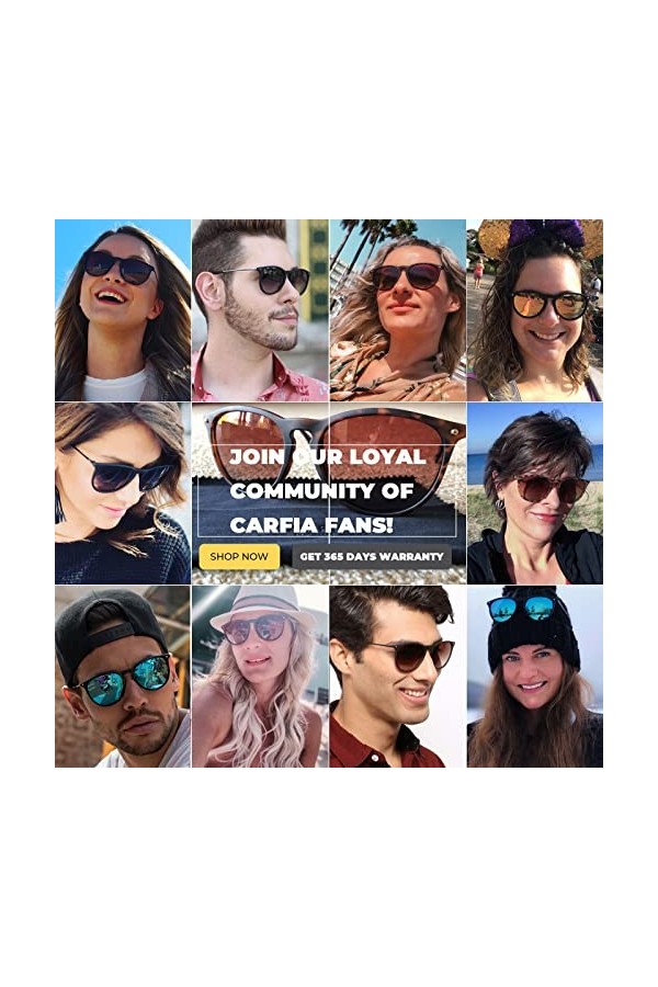 Carfia Lunettes de Soleil Femme Homme Polarisées Cat.3 Vintage Cadre en Acétate UV400 Protection
