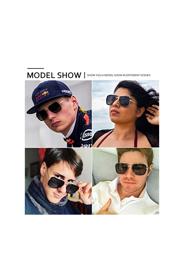 SHEEN KELLY Lunettes de soleil Hommes Femmes Rétro Pilote Carré Cadre en métal Rectangle Classique Mode Lunettes