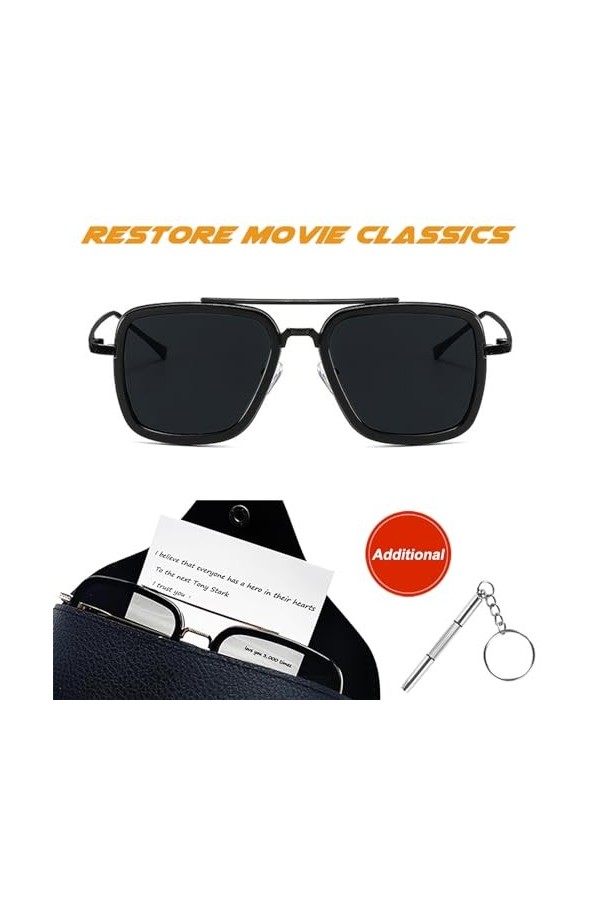 SHEEN KELLY Lunettes de soleil Hommes Femmes Rétro Pilote Carré Cadre en métal Rectangle Classique Mode Lunettes
