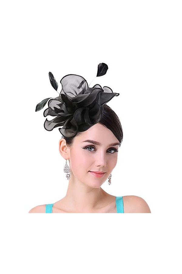 Brawlady Chapeau bibi en organza, fleur avec clips, Kentucky Derby, cocktail, thé pour femmes et filles, 5349 Bleu lac