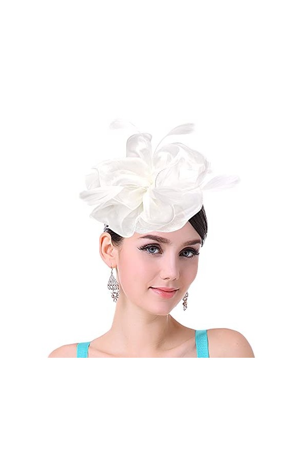 Brawlady Chapeau bibi en organza, fleur avec clips, Kentucky Derby, cocktail, thé pour femmes et filles, 5349 Bleu lac