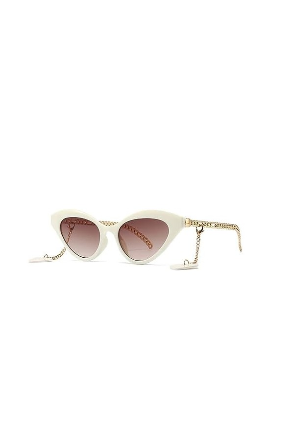 HPIRME Lunettes de soleil étroites style œil de chat femmes lunettes de soleil vintage femmes nuances de chaîne, 0978 C7, tai