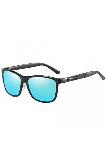QINGZHOU Lunettes De Soleil,Lunettes De Soleil Polarisées Pour Femme Aluminium Magnésium Riding Retro, Black Frame Blue Refle