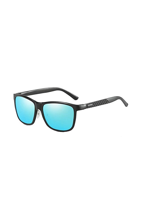 QINGZHOU Lunettes De Soleil,Lunettes De Soleil Polarisées Pour Femme Aluminium Magnésium Riding Retro, Black Frame Blue Refle