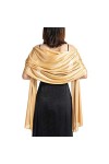 Petalum Châle de Soie Femme Style Noble Élégant Couleur Unie Mi-Longue Pour Cérémonies Mariage Cocktail Soirée Fête 2. or 