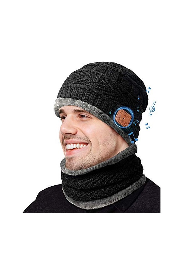 COTOP Bonnet Bluetooth avec écharpe, Idée Cadeau de Noël Originale pour la Famille et Les Amis, Bonnet Chaud dhiver Homme Fe