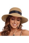 PINKGIRL Chapeau de Soleil en Paille pour Femme Été Bowknot Beach Chapeaux Pliables Protection UV UPF50+ Kaki 